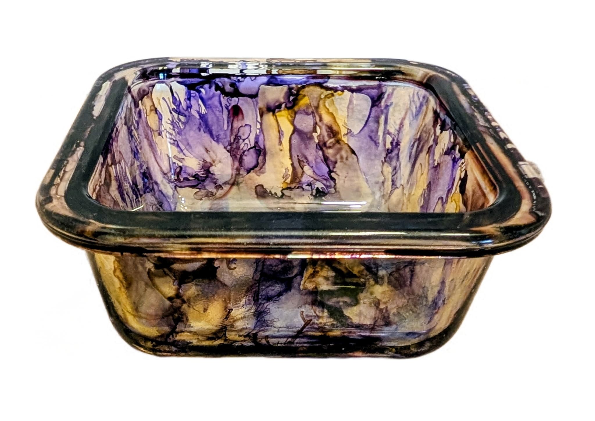 Yellow and purple glassware