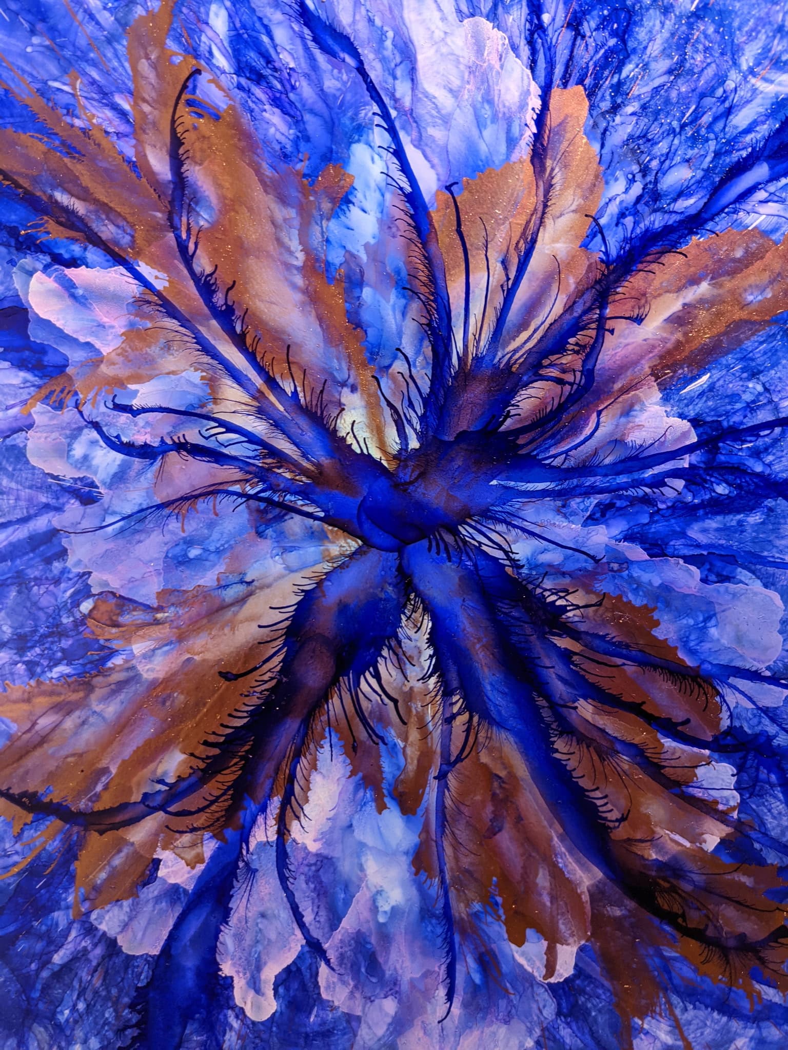 Blue and copper ink artwork