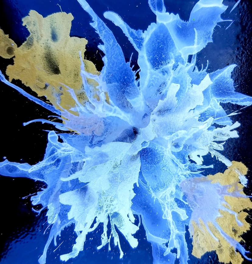 Blue and gold ink art