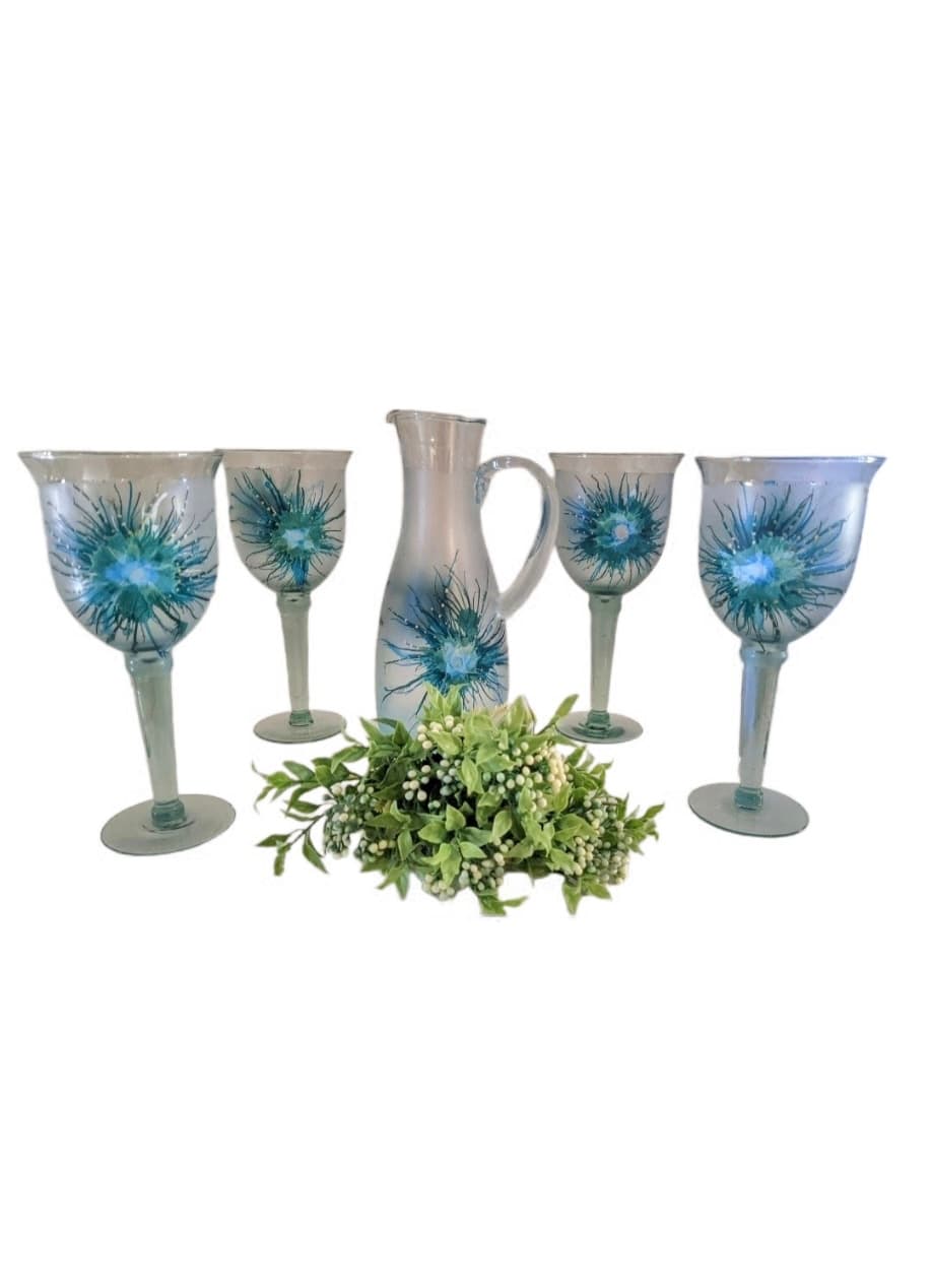 Hand-painted wine glasses and pitcher by CJ Sanculi