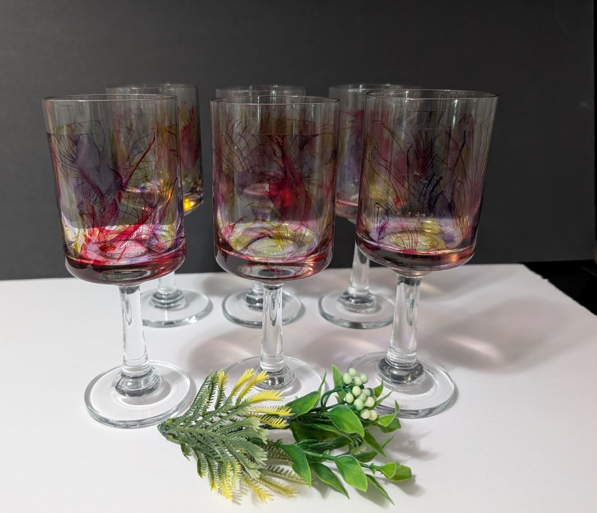 Hand-Painted Wine Glass Set (6)